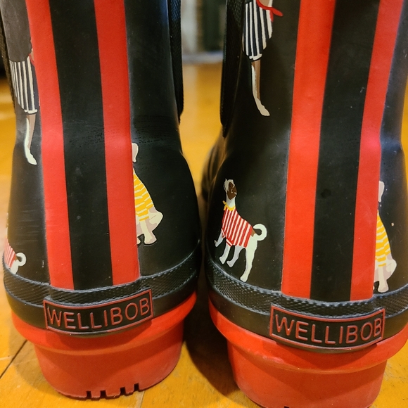 Joules Black and Red Rain & Snow Boots - Picture 6 of 7